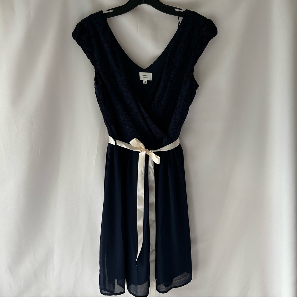 Mystic Navy Blue Backless Dress with Cream Belt